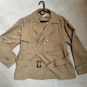 Anthropologie short trench coat size large tan NWT